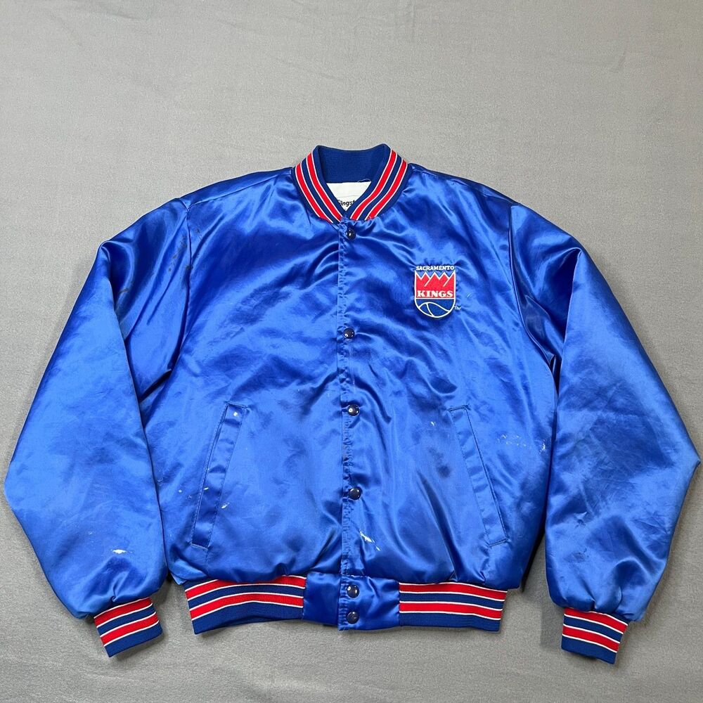 Vintage Swingster Sacramento Kings Jacket Mens Large Blue Satin Lined Snap Front